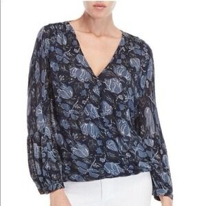 Lucky Brand Bohemian Top Women's Size M Blue Floral Surplice